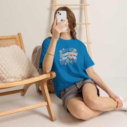 Overstimulated But Trying tee | Funny Mental Health Shirt, Cute Retro Doodles