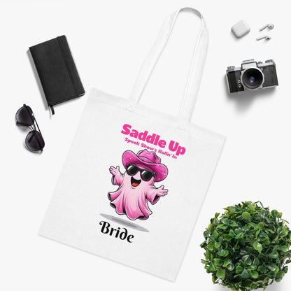 Bride's Ghostly Cotton Tote, Perfect for Bachelorette Parties, Bridal Showers, Halloween, Wedding Planning, Eco-Friendly Tote Bag