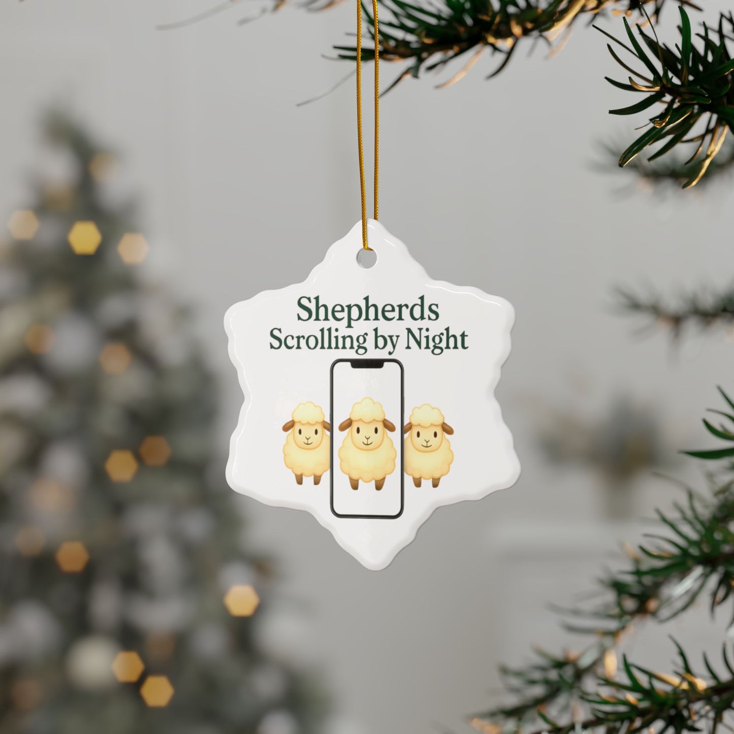 Ceramic Ornaments, Shepherds Scrolling by Night, Christmas Tree Decoration, Holiday Gift, Religious Ornament, Nativity Scene Decor, 2-Side