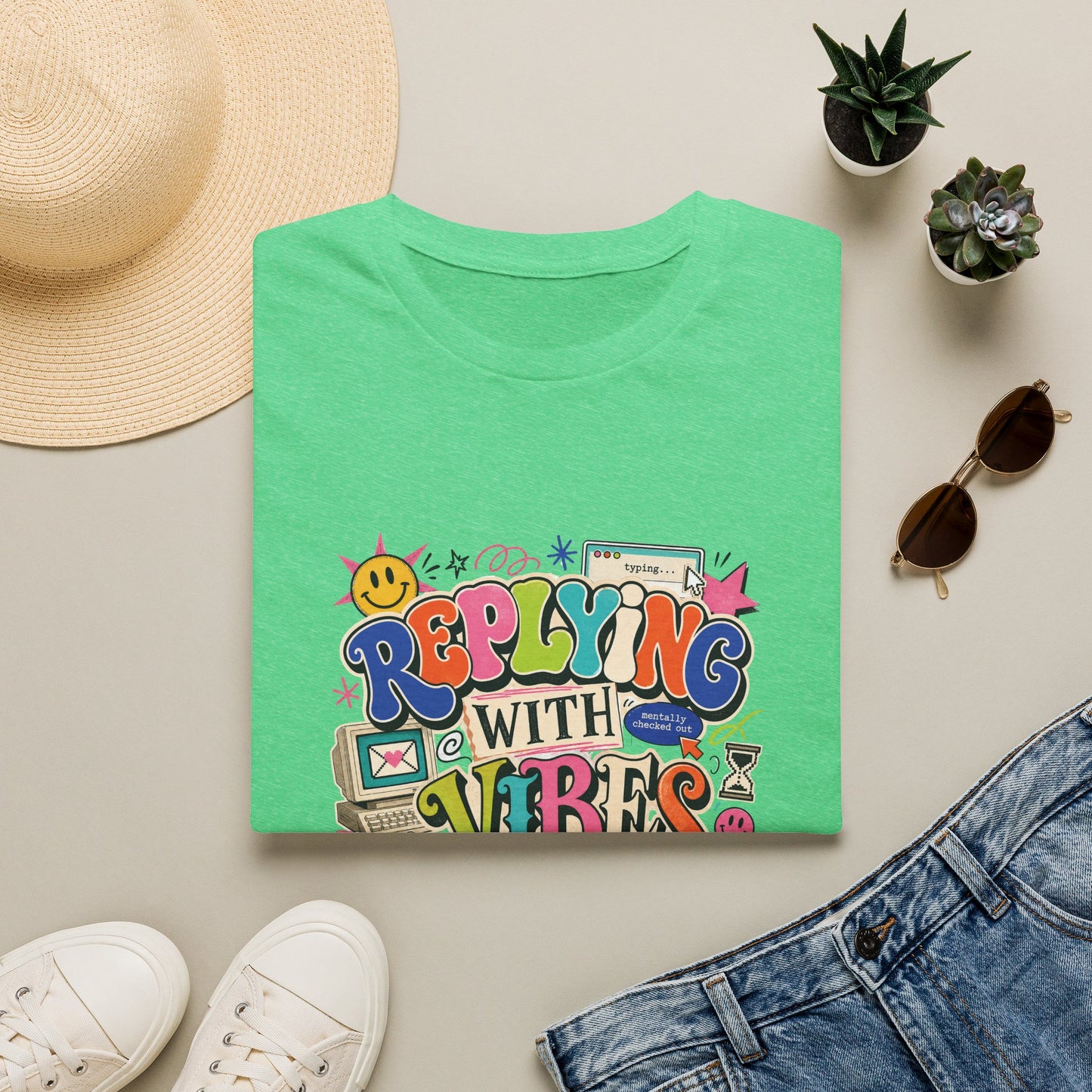 Replying With Vibes T-Shirt | Retro Colorful Typography, 90s Aesthetic