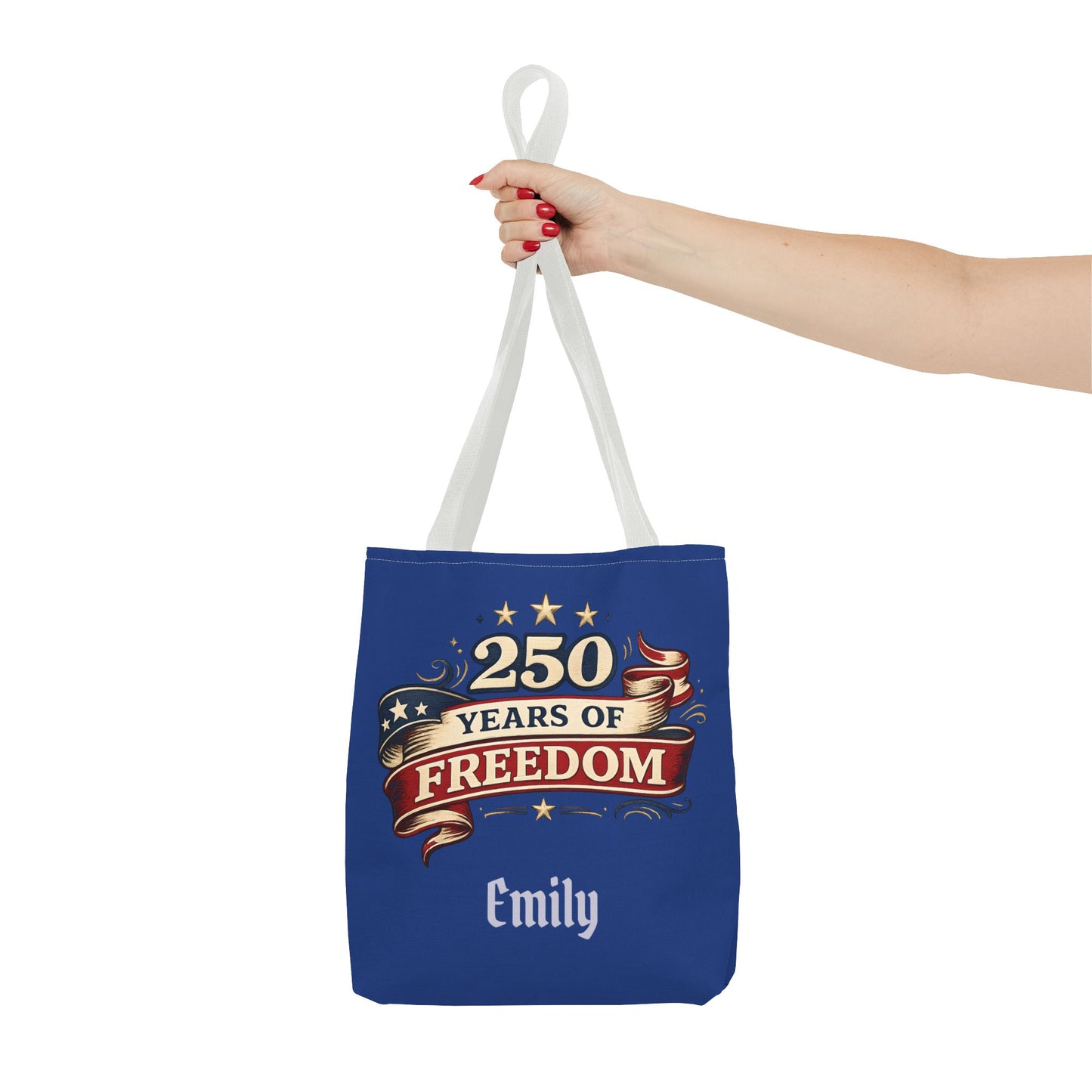 250 Years of Freedom Tote Bag | Patriotic Flag Ribbon Design