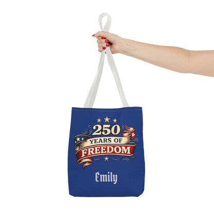 250 Years of Freedom Tote Bag | Patriotic Flag Ribbon Design