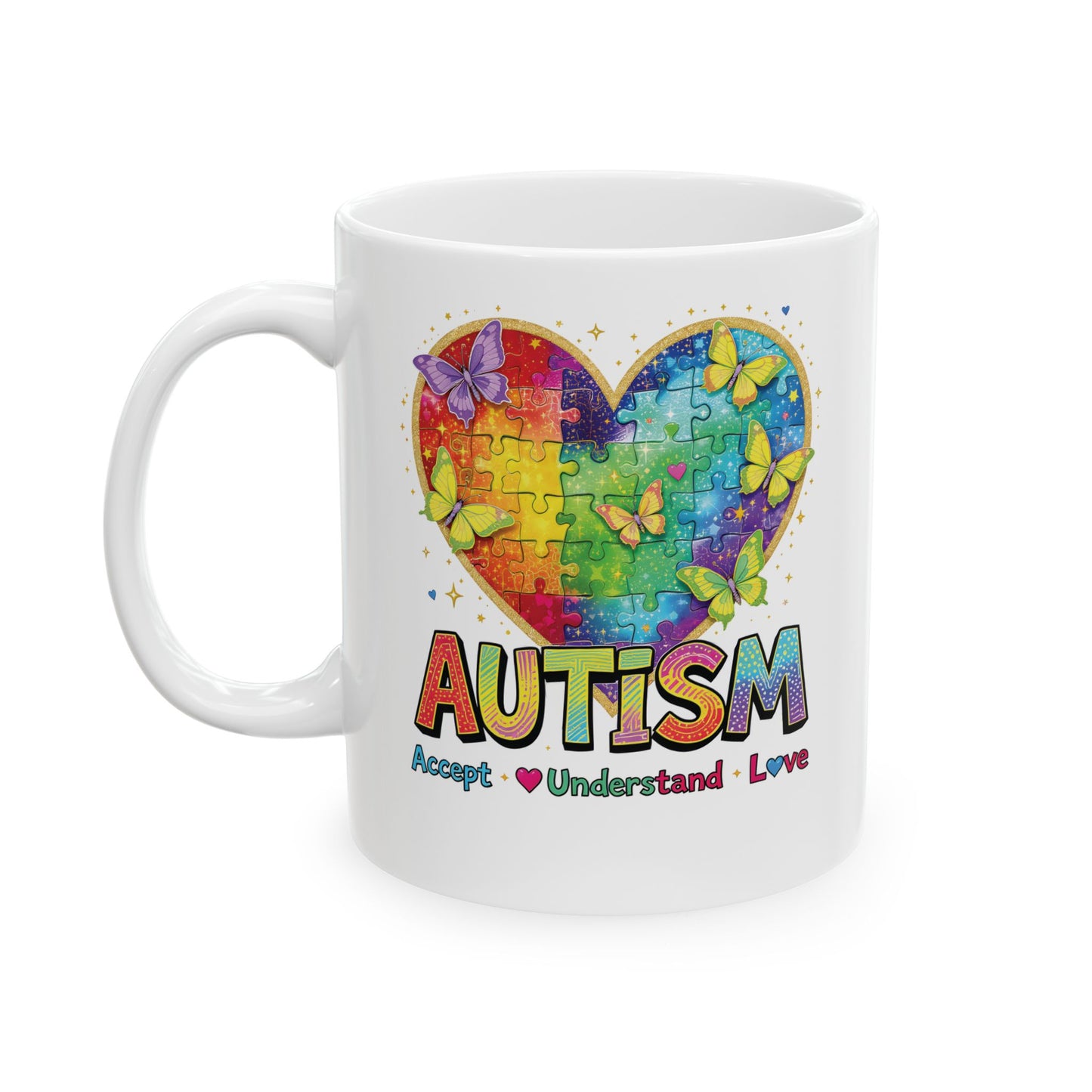 Autism Awareness Rainbow Heart Mug | Ceramic Coffee Cup