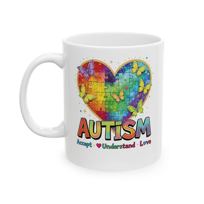 Autism Awareness Rainbow Heart Mug | Ceramic Coffee Cup