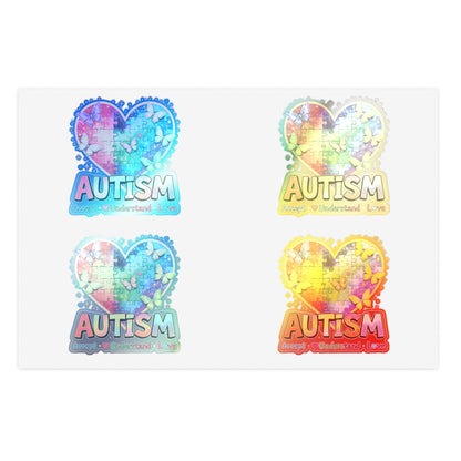 Autism Puzzle Heart Sticker Sheet | Accept Understand Love, Rainbow Awareness