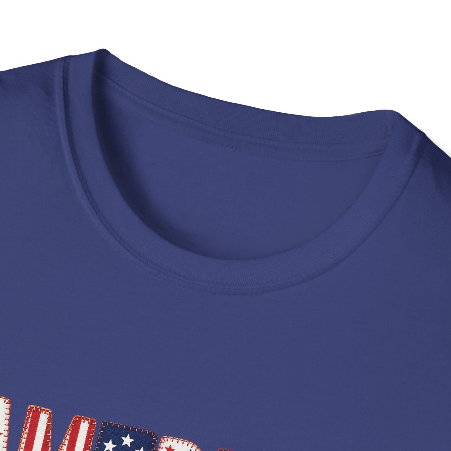 American Flag Patchwork Style Letters T-Shirt | Patriotic Fourth of July Tee