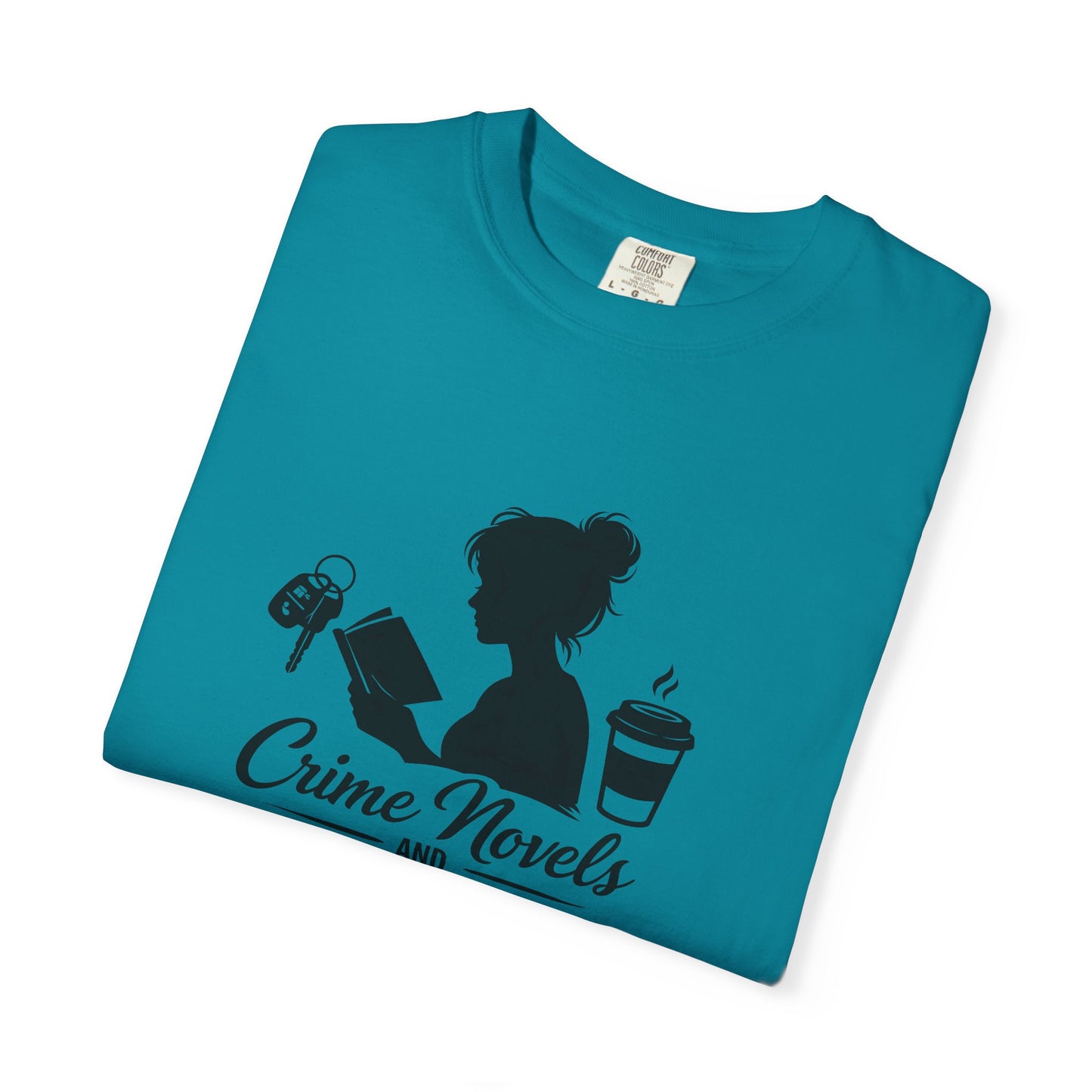 Crime Novels and Carpool Lines T-shirt | Reading Mom Silhouette, Coffee Graphic