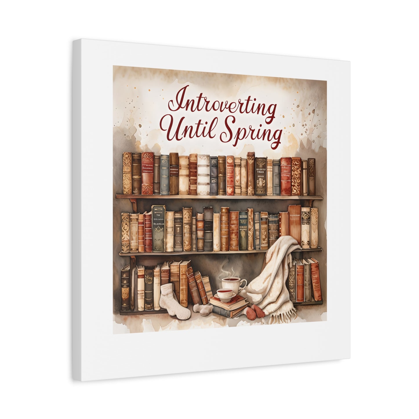 Cozy Wall Art, Introverting Until Spring Quote, Home Decor, Book Lover Gift, Spring Decor, Library Aesthetic