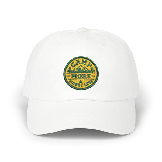 Camp More Worry Less Dad Cap | Embroidered Outdoor Patch Hat