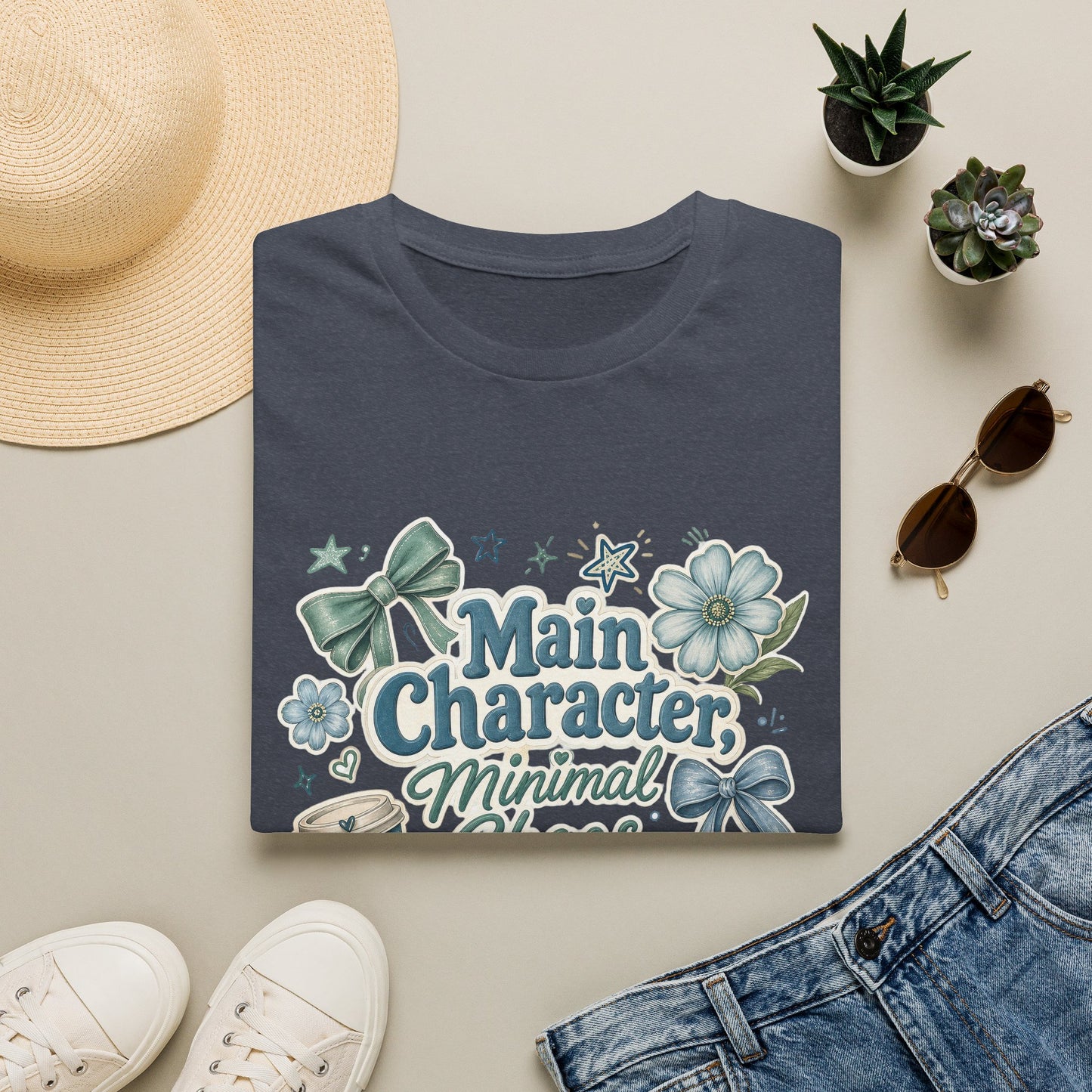 Main Character Minimal Chaos T-Shirt | Floral Bows Stars Design