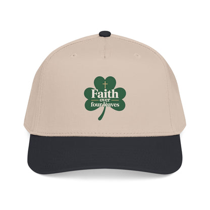Faith Over Four Leaves Shamrock Mid Profile Baseball Cap | Religious St. Patrick's