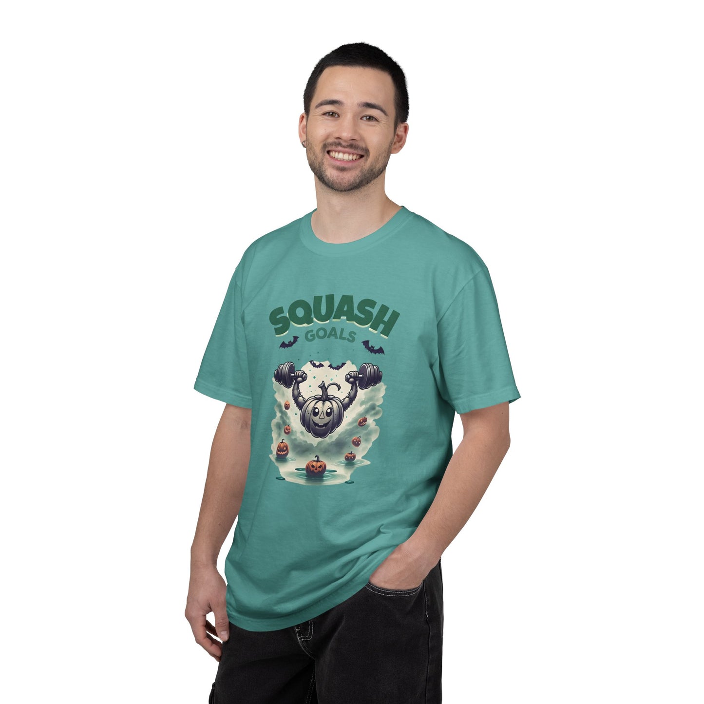 Halloween Fitness T-Shirt, Squash Goals Tee, Pumpkin Workout Shirt, Spooky Gym Wear, Fall Exercise Top, Unisex Apparel