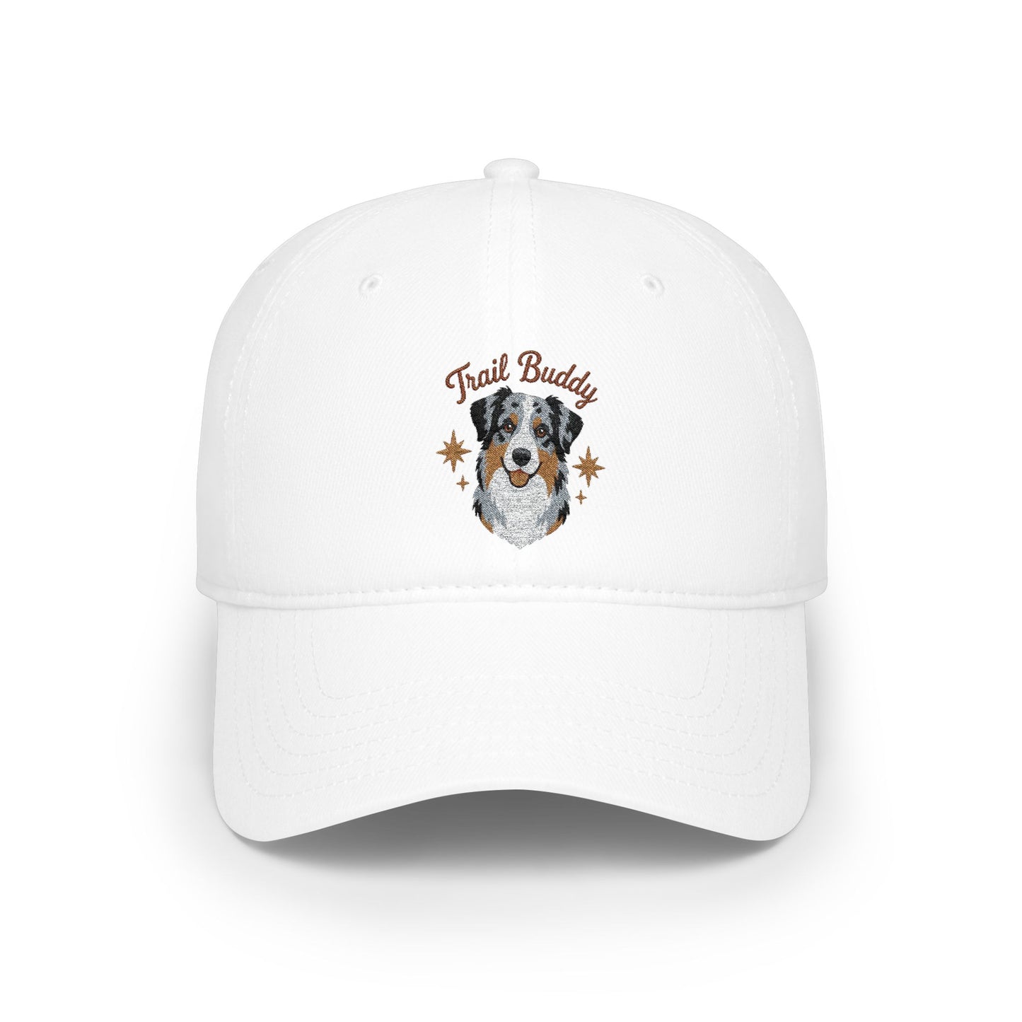 Australian Shepherd Illustration Low Profile Cap | Dog Portrait, Embroidered Paw Accents