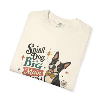 Small Dog Big Main Character Energy T-shirt | Boston Terrier Illustration