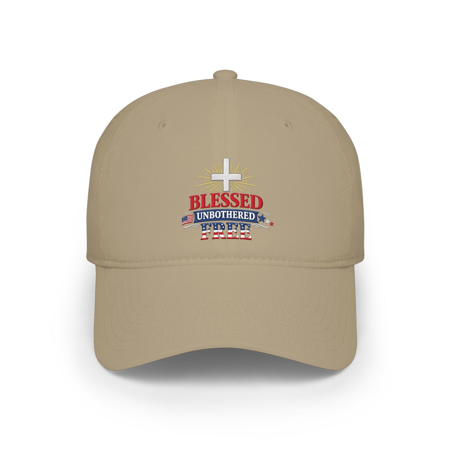 Blessed Unbothered Free cross baseball cap | Christian Hat patriotic design