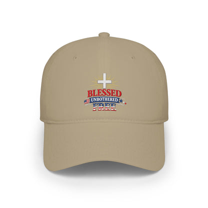 Blessed Unbothered Free cross baseball cap | Christian Hat patriotic design