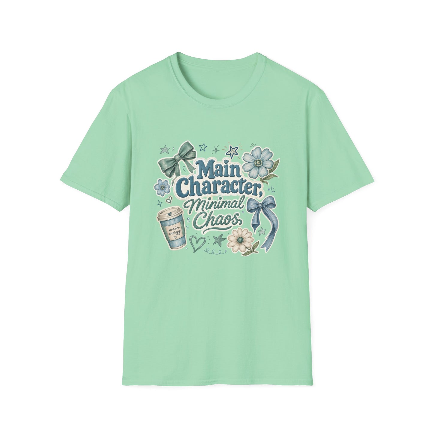 Main Character Minimal Chaos T-Shirt | Floral Bows Stars Design