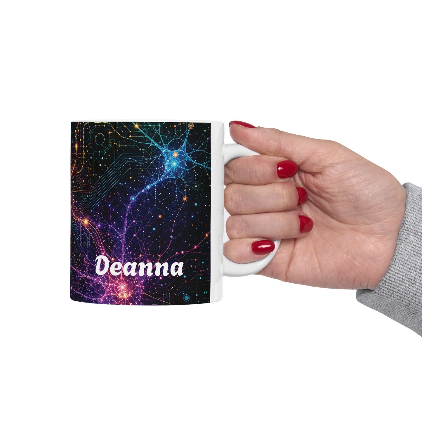 Abstract Neon Circuitry Galactic Pattern Mug | Space Tech Coffee Cup