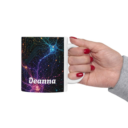 Abstract Neon Circuitry Galactic Pattern Mug | Space Tech Coffee Cup