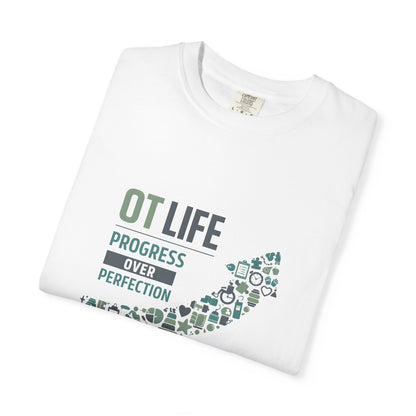 OT Life Progress Over Perfection T-Shirt | Occupational Therapy Arrow Design