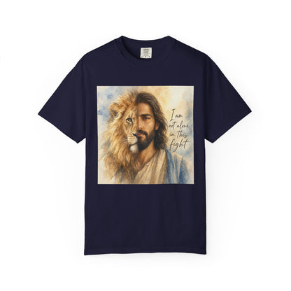Jesus Lion Graphic T-Shirt — "I Am Not Alone in This Fight" Christian Faith Tee