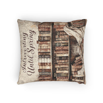Introverting Until Spring Book Lover Woven Pillow, Literary Pillow, Reading Nook Decor, Cozy Bookworm Cushion, Quiet Reading Corner Pillow