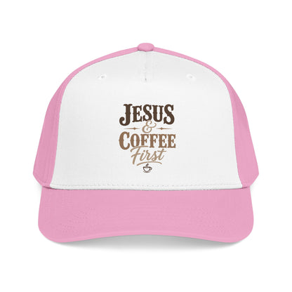 Jesus & Coffee First Mid Profile Baseball Cap | Christian Script Logo
