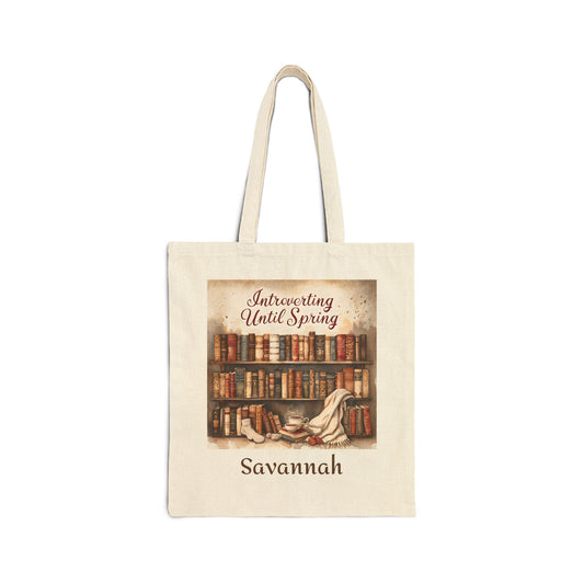 Literary Tote Bag - "Introverting Until Spring", Perfect for Book Lovers, Gift for Readers, Library Carryall, Bookish Eco-Friendly Bag