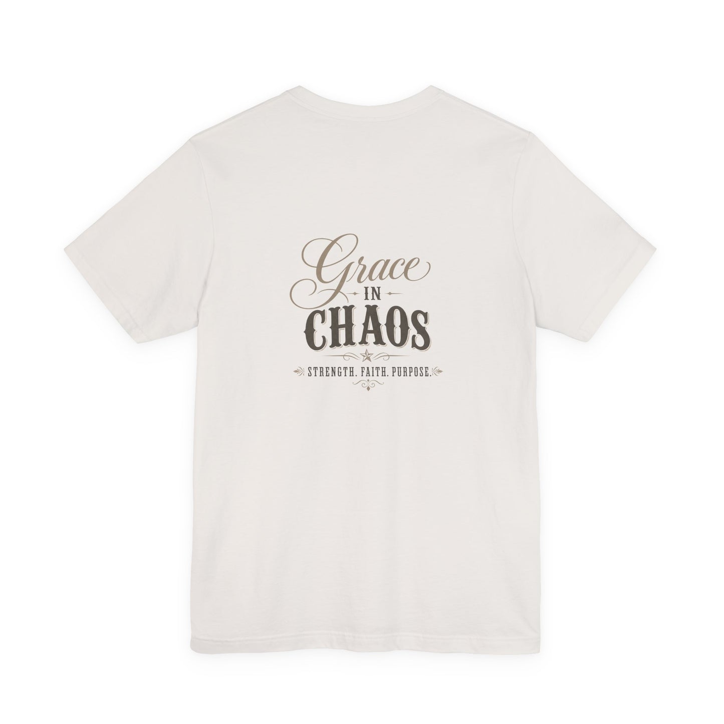 Grace in Chaos Tee | Inspirational scripture typography shirt