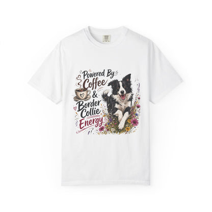 Powered by Coffee & Border Collie Energy T-Shirt | Border Collie Dog Tee