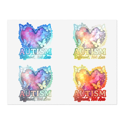 Autism Different Not Less sticker sheets | Heart puzzle butterfly design