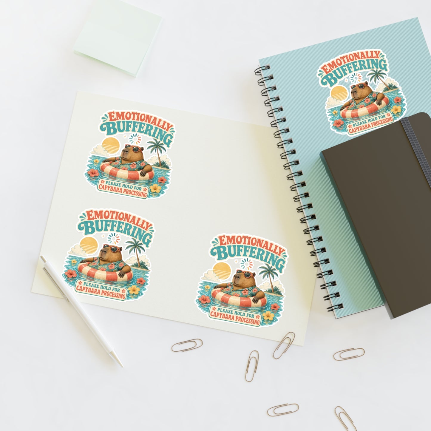 Emotionally Buffering Capybara Illustration Sticker Sheet | 4pcs