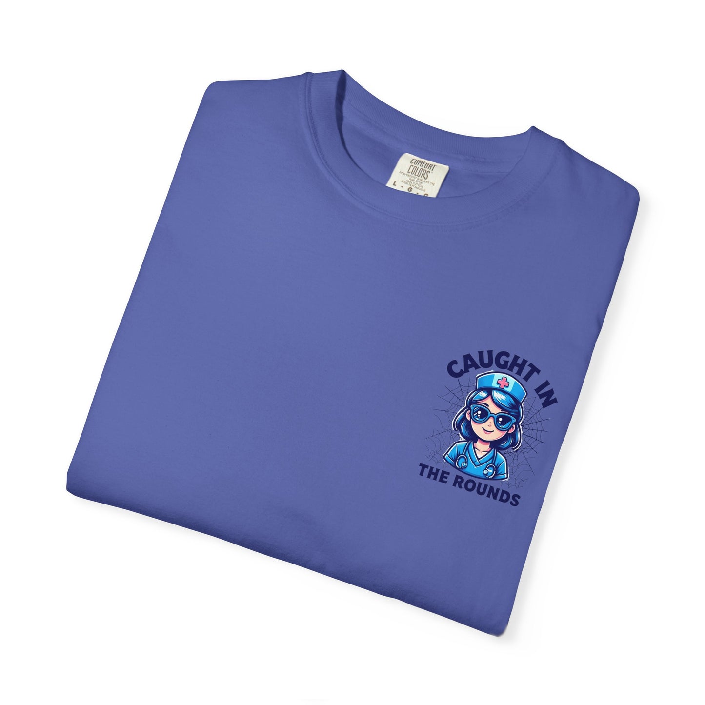 Unisex Graphic Tee - 'Caught in the Rounds', Casual Wear, Gift for Friends, Comfortable Everyday Tee, Fun Summer Shirt, Halloween Nurse