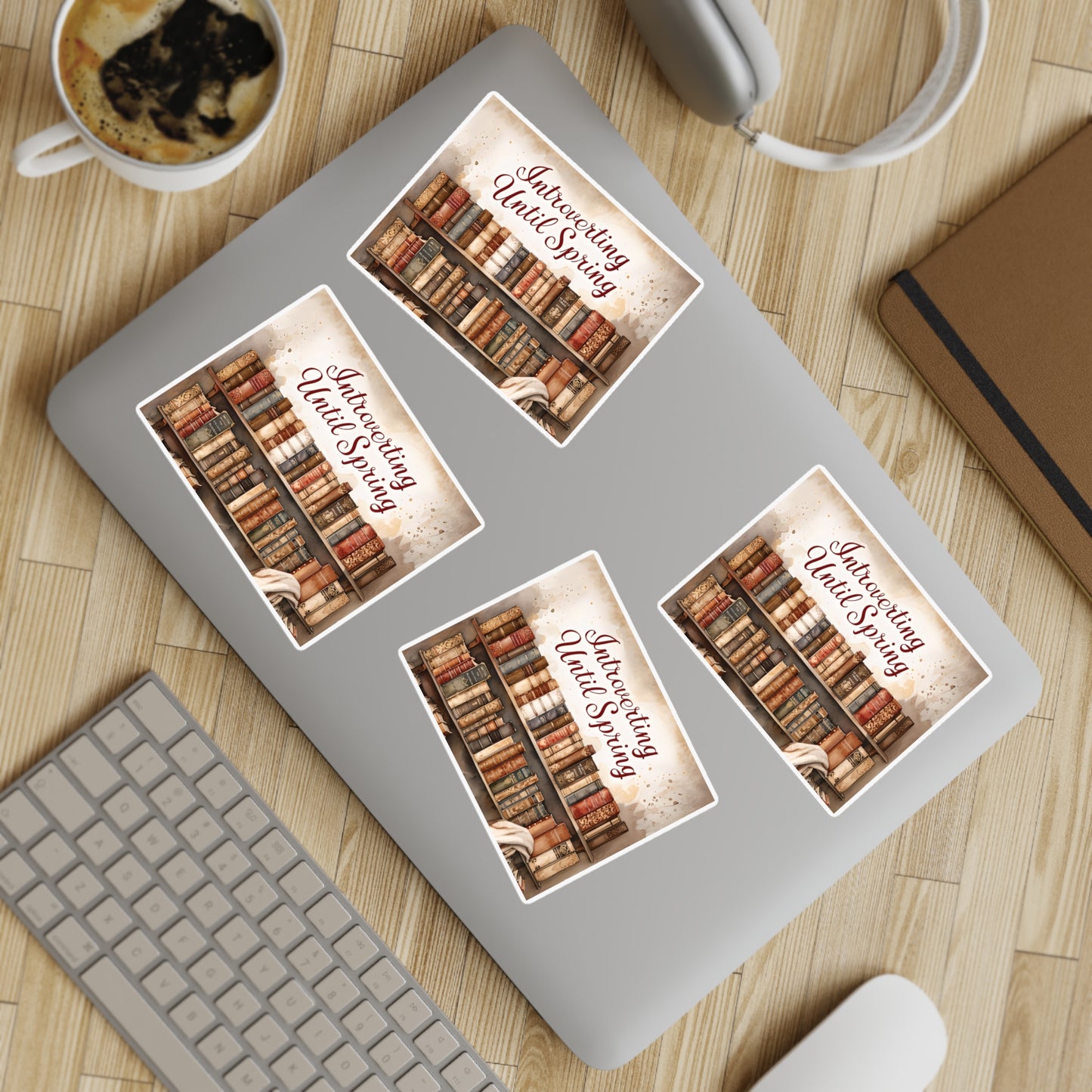 Introverting Until Spring Sticker Sheet | Vintage Bookshelf Booklover Sticker