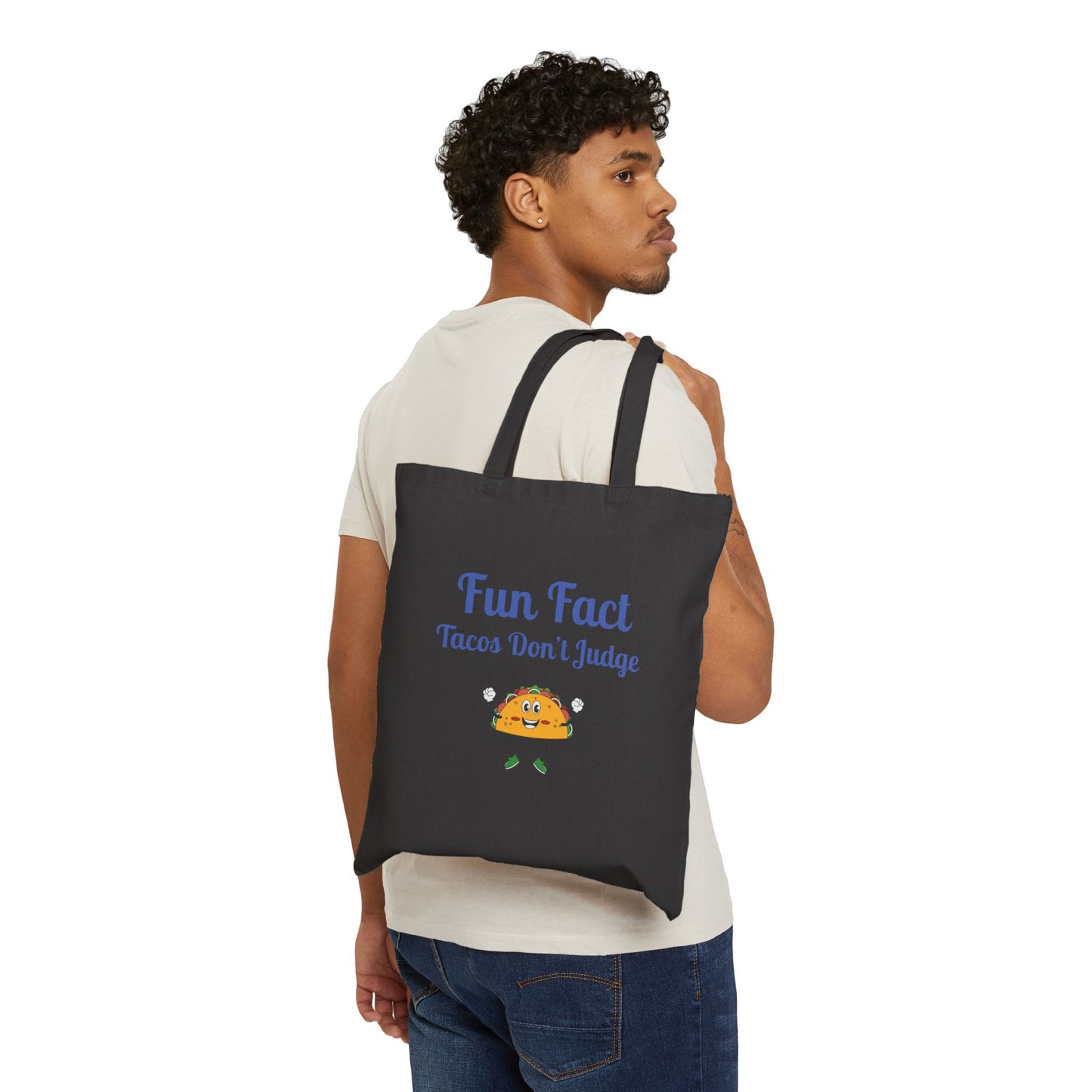 Fun Taco Fact Cotton Canvas Tote Bag | Humorous Grocery Bag, Eco-Friendly Tote, Gift for Food Lovers, Kitchen Humor