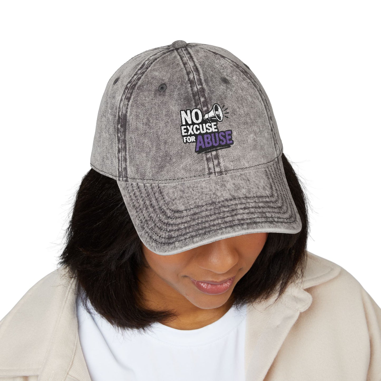 Vintage Embroidered Cap with Anti-Abuse Message - Casual Hat for Awareness, Support Events, Fundraisers, Gifts, Summer Days