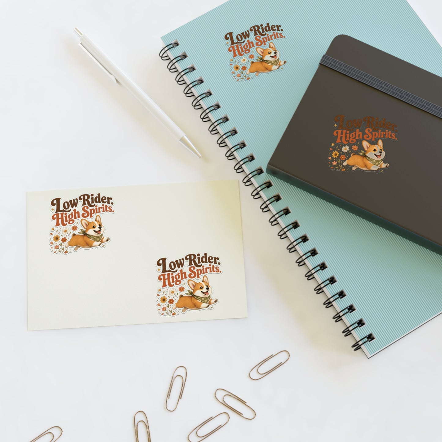Low Rider High Spirits Corgi Sticker Sheet | Retro Floral Corgi Stickers