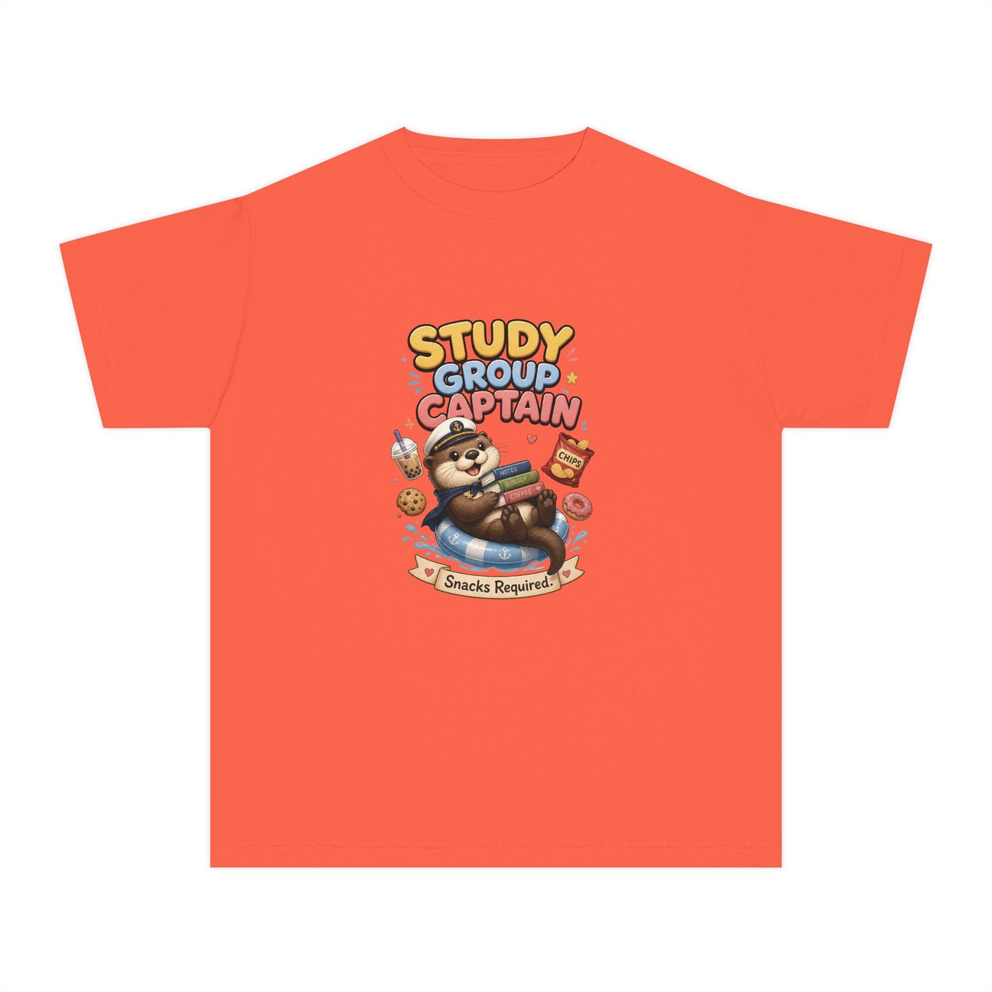 Study Group Captain Youth Tee | Sloth Studying Snacks Graphic