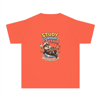 Study Group Captain Youth Tee | Sloth Studying Snacks Graphic