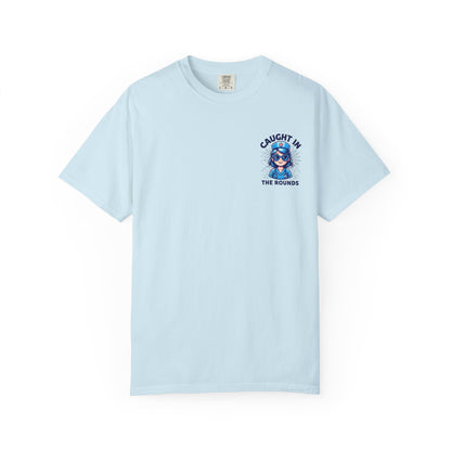 Unisex Graphic Tee - 'Caught in the Rounds', Casual Wear, Gift for Friends, Comfortable Everyday Tee, Fun Summer Shirt, Halloween Nurse