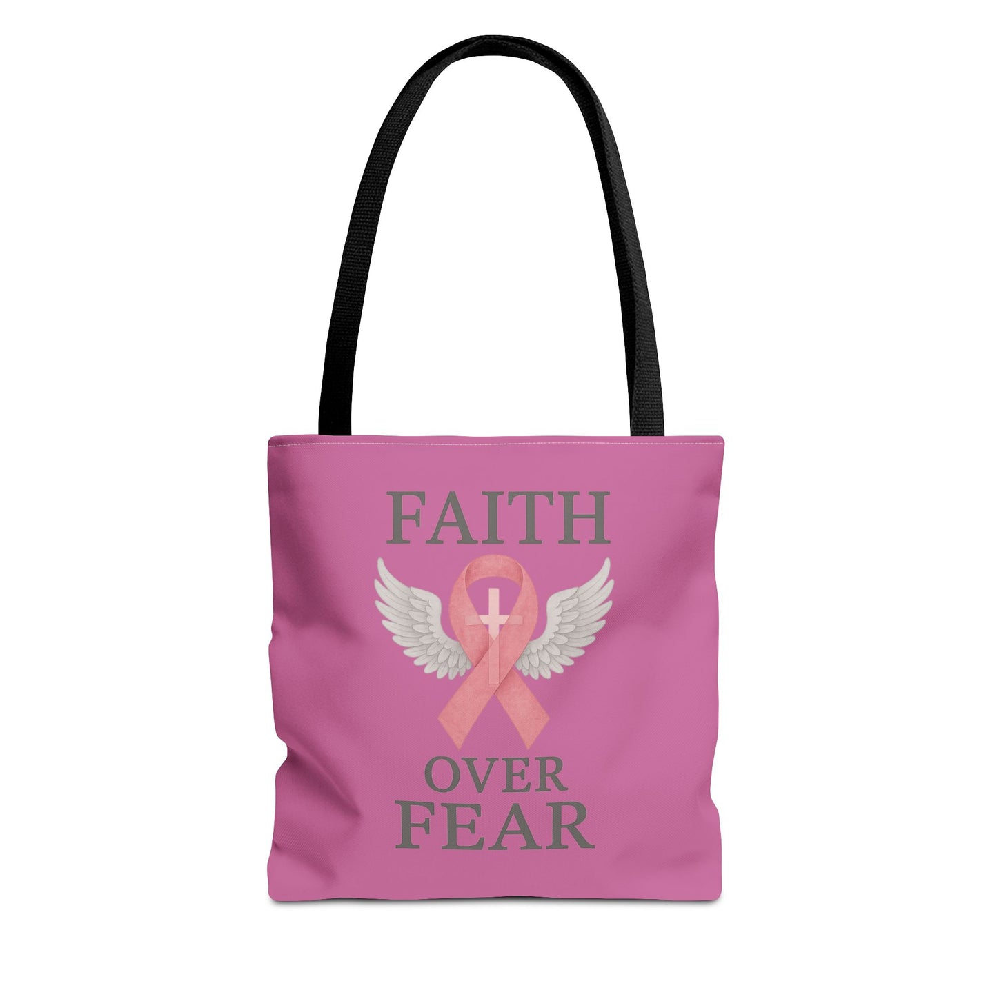 Faith Over Fear Tote Bag - Inspirational, Pink Ribbon, Breast Cancer Awareness, Motivational Gift, Everyday Use