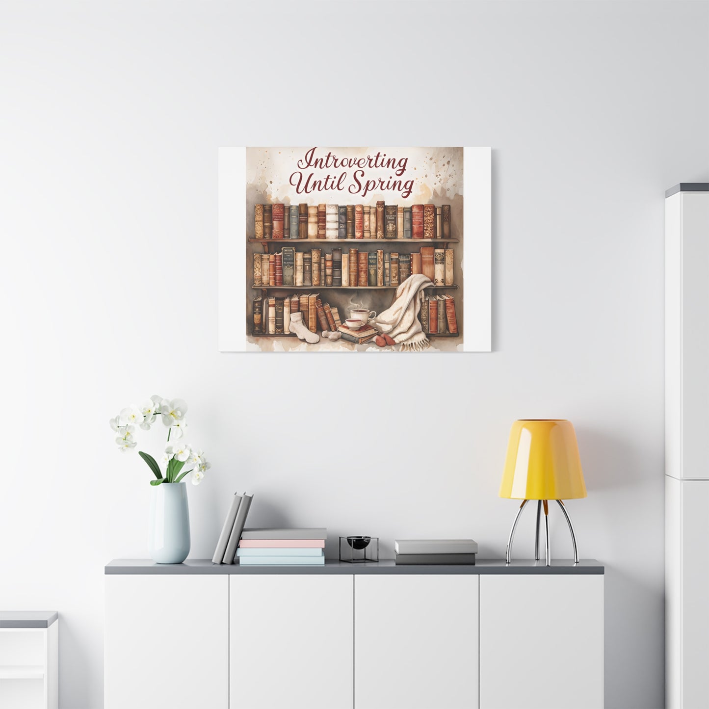 Cozy Wall Art, Introverting Until Spring Quote, Home Decor, Book Lover Gift, Spring Decor, Library Aesthetic
