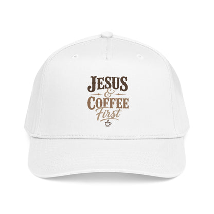 Jesus & Coffee First Mid Profile Baseball Cap | Christian Script Logo