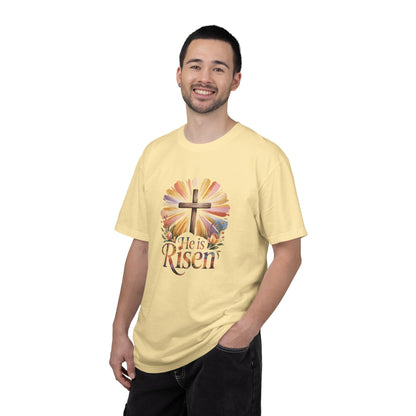 He Is Risen cross sunrise design T-Shirt | Easter faith floral