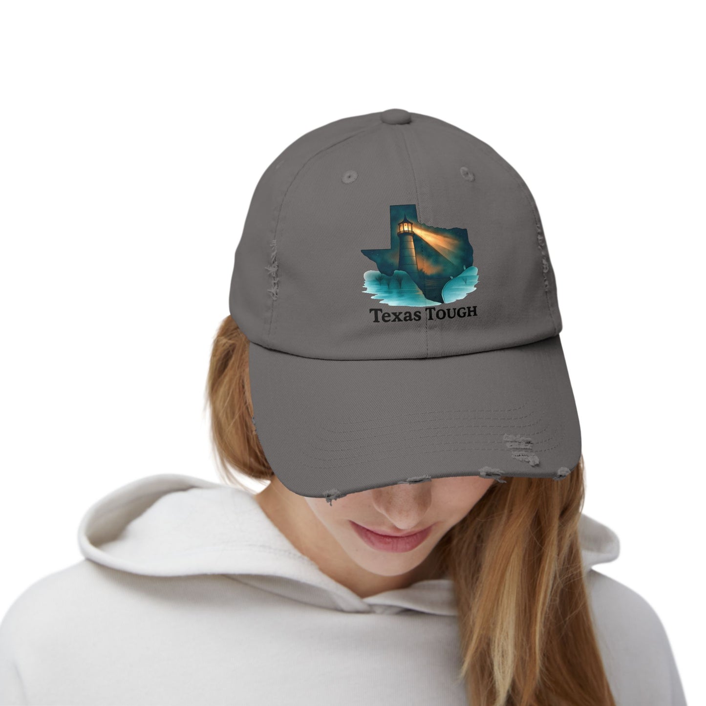 Distressed Cap, Texas Tough Lighthouse Hat, Baseball Cap, Unisex Baseball Hat, Texas Pride Cap, Strong Texas Gift, Distressed Baseball Cap