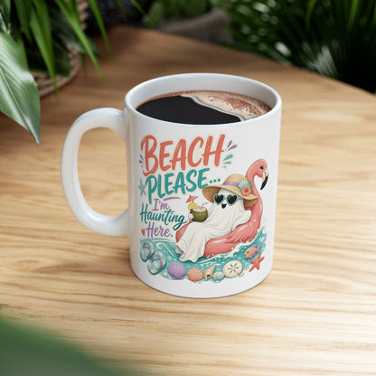 Beach Please Flamingo Mug | Tropical Seashell Vacation Coffee Cup
