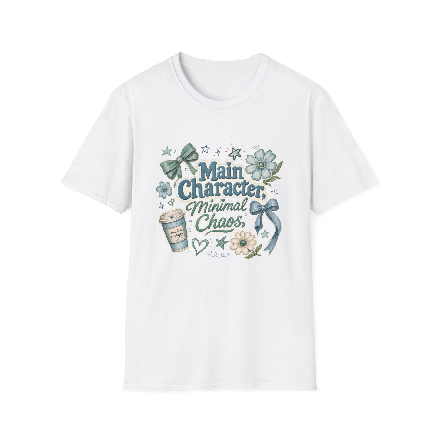 Main Character Minimal Chaos T-Shirt | Floral Bows Stars Design