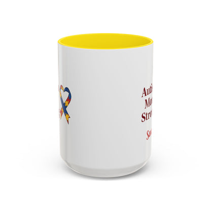 Autism Mom Strong mug | Accent Coffee Mug with Puzzle Ribbon