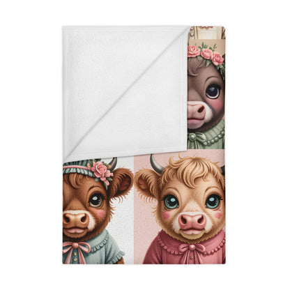 Cute Baby Highland Cow Faces Toddler Blanket | Patchwork Baby Highland Cow Coquette Portraits