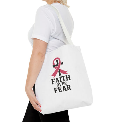Faith Over Fear Tote Bag, Inspirational Gift for Cancer Awareness, Motivational Tote, Breast Cancer Support, Daily Use Bag